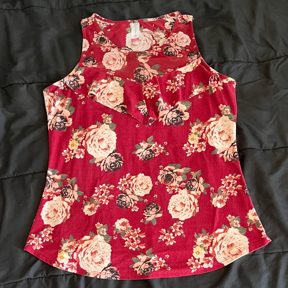 No Boundaries Burgundy Floral Tank Top